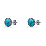 Round 7.3mm Stud Earring Lab Created Opal Oxidized 925 Sterling Silver