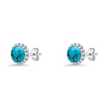 Round 7.3mm Stud Earring Lab Created Opal Oxidized 925 Sterling Silver