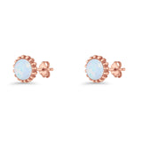 Round 7.3mm Stud Earring Lab Created Opal Oxidized 925 Sterling Silver