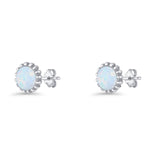 Round 7.3mm Stud Earring Lab Created Opal Oxidized 925 Sterling Silver