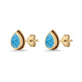 Pear Teardrop Twisted Rope Lab Created Opal Stud Earring Oxidized 925 Sterling Silver