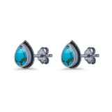Pear Teardrop Twisted Rope Lab Created Opal Stud Earring Oxidized 925 Sterling Silver