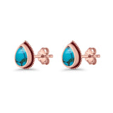 Pear Teardrop Twisted Rope Lab Created Opal Stud Earring Oxidized 925 Sterling Silver