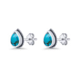 Pear Teardrop Twisted Rope Lab Created Opal Stud Earring Oxidized 925 Sterling Silver