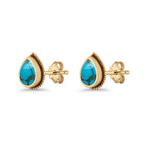 Pear Teardrop Twisted Rope Lab Created Opal Stud Earring Oxidized 925 Sterling Silver