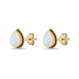 Pear Teardrop Twisted Rope Lab Created Opal Stud Earring Oxidized 925 Sterling Silver