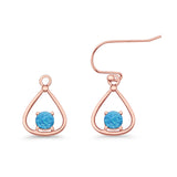 Pear 15.2mm Fishhook Earring Oxidized Round Lab Created Opal 925 Sterling Silver