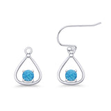 Pear 15.2mm Fishhook Earring Oxidized Round Lab Created Opal 925 Sterling Silver