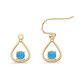 Pear 15.2mm Fishhook Earring Oxidized Round Lab Created Opal 925 Sterling Silver