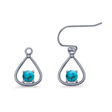 Pear 15.2mm Fishhook Earring Oxidized Round Lab Created Opal 925 Sterling Silver