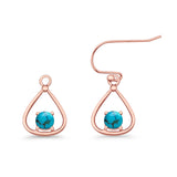 Pear 15.2mm Fishhook Earring Oxidized Round Lab Created Opal 925 Sterling Silver