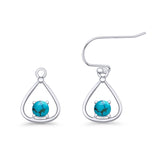Pear 15.2mm Fishhook Earring Oxidized Round Lab Created Opal 925 Sterling Silver