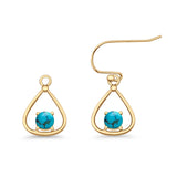 Pear 15.2mm Fishhook Earring Oxidized Round Lab Created Opal 925 Sterling Silver