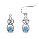 Round 19.7mm Lab Created Opal Celtic Knot Heart Fishhook Earring 925 Sterling Silver