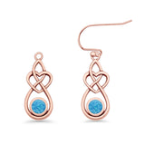 Round 19.7mm Lab Created Opal Celtic Knot Heart Fishhook Earring 925 Sterling Silver