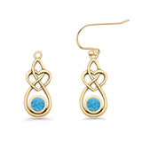 Round 19.7mm Lab Created Opal Celtic Knot Heart Fishhook Earring 925 Sterling Silver