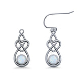 Round 19.7mm Lab Created Opal Celtic Knot Heart Fishhook Earring 925 Sterling Silver