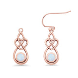 Round 19.7mm Lab Created Opal Celtic Knot Heart Fishhook Earring 925 Sterling Silver