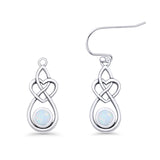 Round 19.7mm Lab Created Opal Celtic Knot Heart Fishhook Earring 925 Sterling Silver