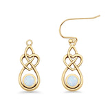 Round 19.7mm Lab Created Opal Celtic Knot Heart Fishhook Earring 925 Sterling Silver