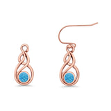 Round 21.5mm Twisted Loop Drop Fishhook Earring Oxidized Lab Created Opal 925 Sterling Silver