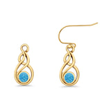 Round 21.5mm Twisted Loop Drop Fishhook Earring Oxidized Lab Created Opal 925 Sterling Silver