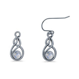 Round 21.5mm Twisted Loop Drop Fishhook Earring Oxidized Lab Created Opal 925 Sterling Silver