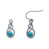 Round 21.5mm Twisted Loop Drop Fishhook Earring Oxidized Lab Created Opal 925 Sterling Silver