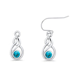 Round 21.5mm Twisted Loop Drop Fishhook Earring Oxidized Lab Created Opal 925 Sterling Silver