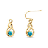 Round 21.5mm Twisted Loop Drop Fishhook Earring Oxidized Lab Created Opal 925 Sterling Silver