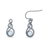 Round 21.5mm Twisted Loop Drop Fishhook Earring Oxidized Lab Created Opal 925 Sterling Silver