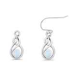 Round 21.5mm Twisted Loop Drop Fishhook Earring Oxidized Lab Created Opal 925 Sterling Silver