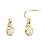 Round 21.5mm Twisted Loop Drop Fishhook Earring Oxidized Lab Created Opal 925 Sterling Silver