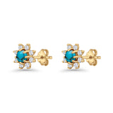 Minimalist 8.2mm Floral Stud Earrings Turquoise & Cubic Zirconia 925 Sterling Silver