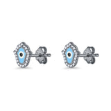 Hamsa Hand Evil Eye Stud Earrings Cubic Zirconia 925 Sterling Silver