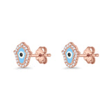 Hamsa Hand Evil Eye Stud Earrings Cubic Zirconia 925 Sterling Silver