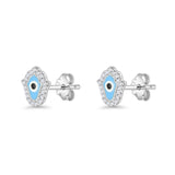 Hamsa Hand Evil Eye Stud Earrings Cubic Zirconia 925 Sterling Silver