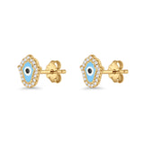 Hamsa Hand Evil Eye Stud Earrings Cubic Zirconia 925 Sterling Silver
