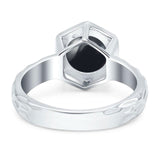 Art Deco Round Natural Stone Solitaire Ring