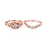 Two Piece Round Natural Stone Bridal Ring