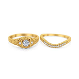 Two Piece Round Natural Stone Bridal Ring