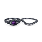 Two Piece Round Natural Stone Bridal Ring