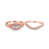 Two Piece Round Natural Stone Bridal Ring