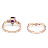 Two Piece Pear Natural Stone Chevron Ring