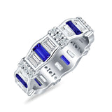 Minimalist 5.4mm Full Eternity Band Baguette Blue Sapphire CZ Ring 925 Sterling Silver