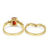 Two Piece Oval Garnet CZ Leaf Style Chevron Rings 925 Sterling Silver