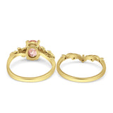 Two Piece Oval Morganite CZ Leaf Style Chevron Rings 925 Sterling Silver