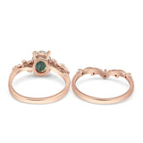 Two Piece Oval Natural Stone Chevron Rings