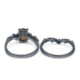 Two Piece Oval Natural Stone Chevron Rings