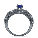 Art Deco 6.2mm Round Blue Sapphire CZ Beaded Filigree Ring 925 Sterling Silver